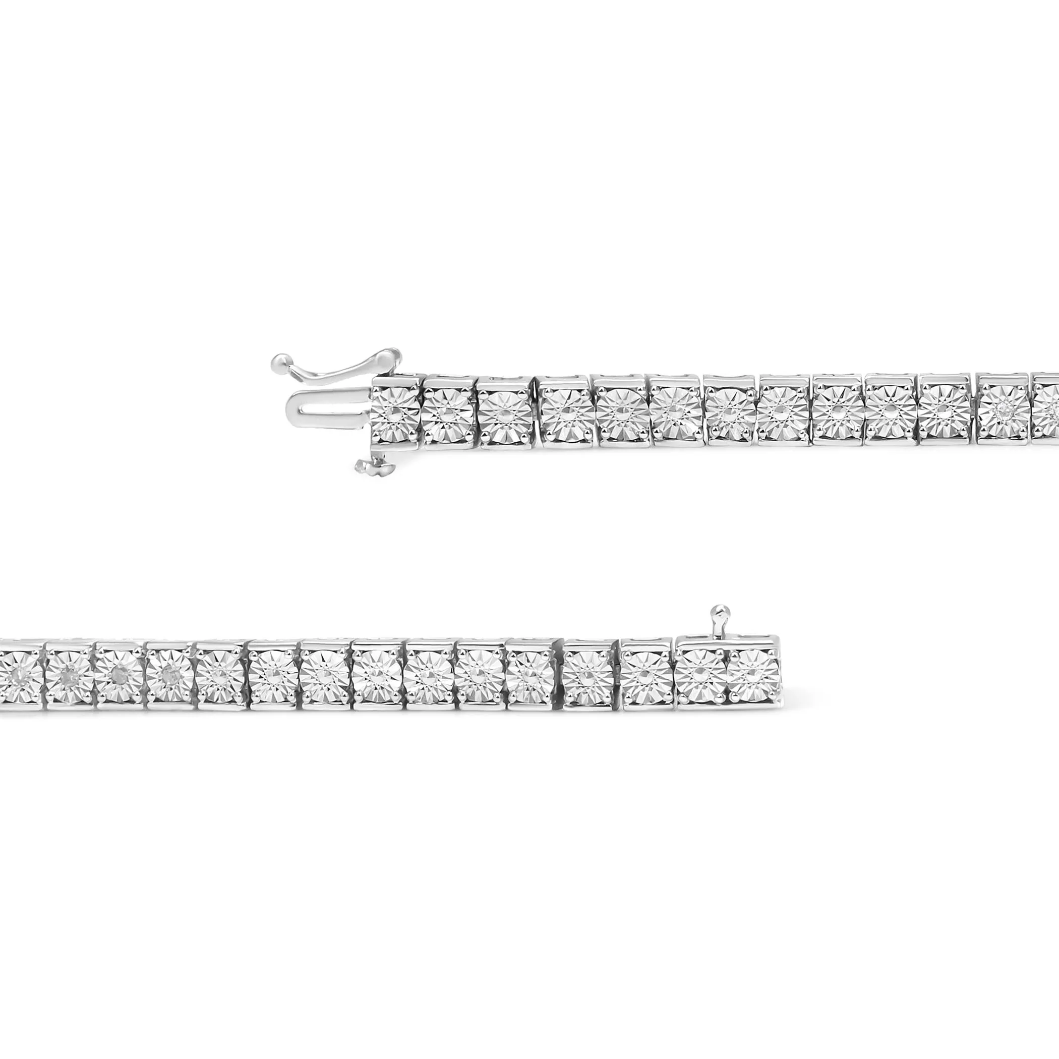 .925 Sterling Silver 1/10 Cttw Miracle Set Diamond and Beaded Tennis Link Bracelet (I-J Color, I2-I3 Clarity) - 7.25" Inches