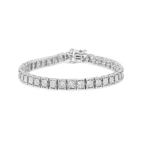 .925 Sterling Silver 1/10 Cttw Miracle Set Diamond and Beaded Tennis Link Bracelet (I-J Color, I2-I3 Clarity) - 7.25" Inches