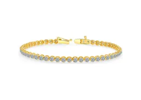 Beverly Hills Jewelers 1.00 Carat tw Beautiful Yellow Gold Round Brilliant Cut Shiny White (I Clarity) Diamond Ladies Tennis Bracelet.Secure Double Clasp.