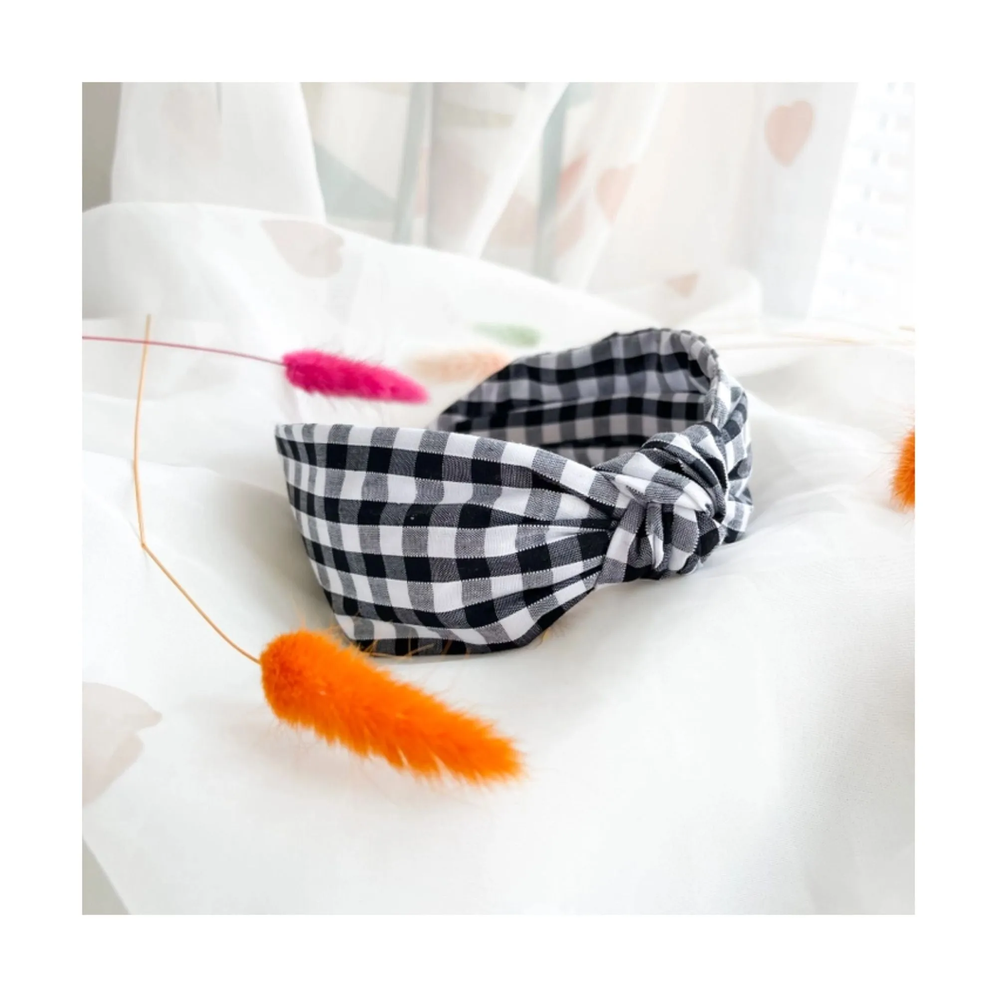 Black & White Gingham Knot Headband