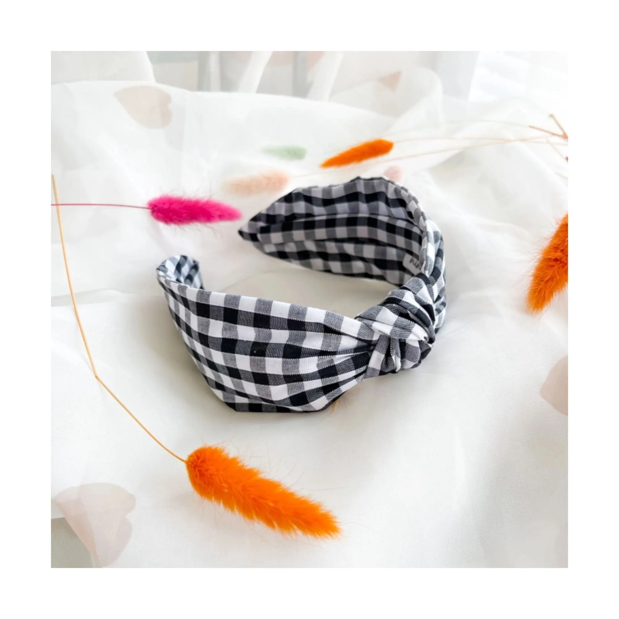 Black & White Gingham Knot Headband