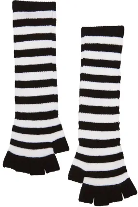 Black & White Stripe Fingerless Gloves