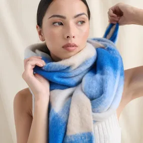 Blue & White Check Fluffy Scarf