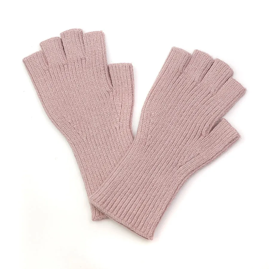 Blush Ribbed Fingerless Gloves