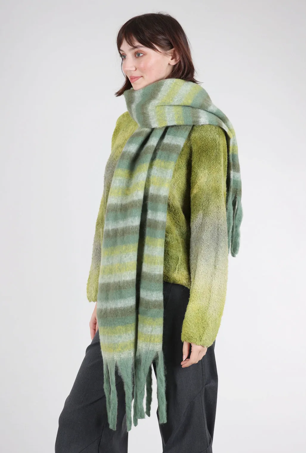 Brushed Chunky Fringe Scarf, Green Combo