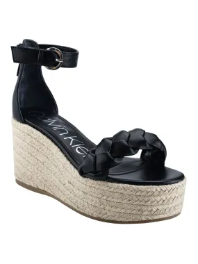 CALVIN KLEIN Womens Black 1-1/2" Platform Padded Ankle Strap Braided Thea Round Toe Wedge Buckle Espadrille Shoes M