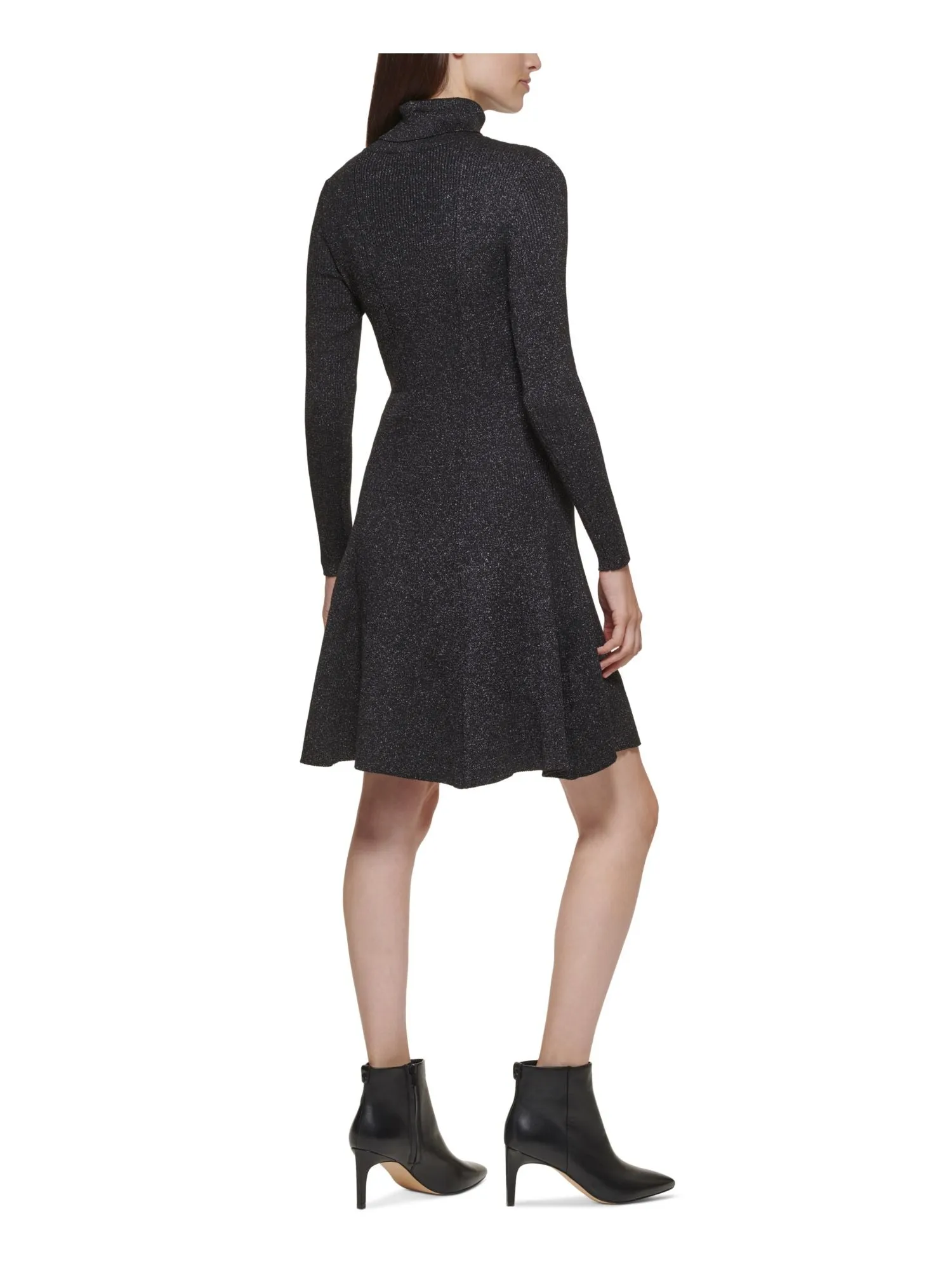 CALVIN KLEIN Womens Knit Long Sleeve Turtle Neck Above The Knee Party Fit   Flare Dress