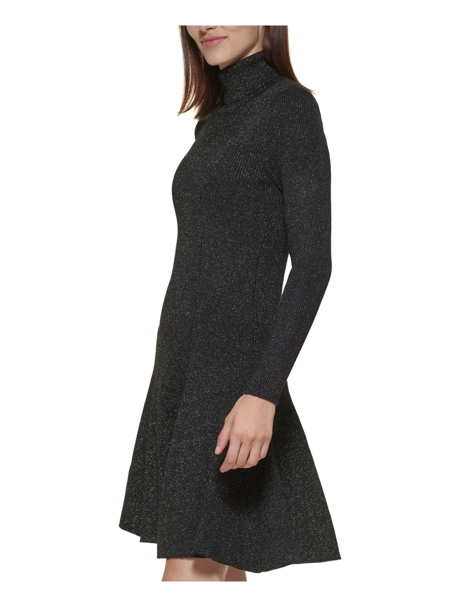 CALVIN KLEIN Womens Knit Long Sleeve Turtle Neck Above The Knee Party Fit   Flare Dress