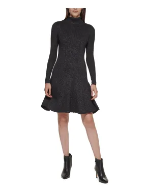 CALVIN KLEIN Womens Knit Long Sleeve Turtle Neck Above The Knee Party Fit   Flare Dress