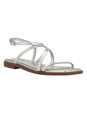 CALVIN KLEIN Womens Silver Adjustable Metallic Ankle Strap Millia Square Toe Buckle Leather Sandals Shoes M