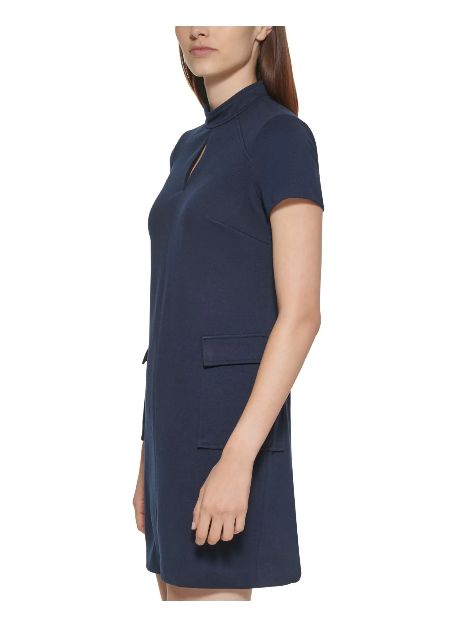 CALVIN KLEIN Womens Zippered Short Sleeve Mock Neck Short A-Line Dress