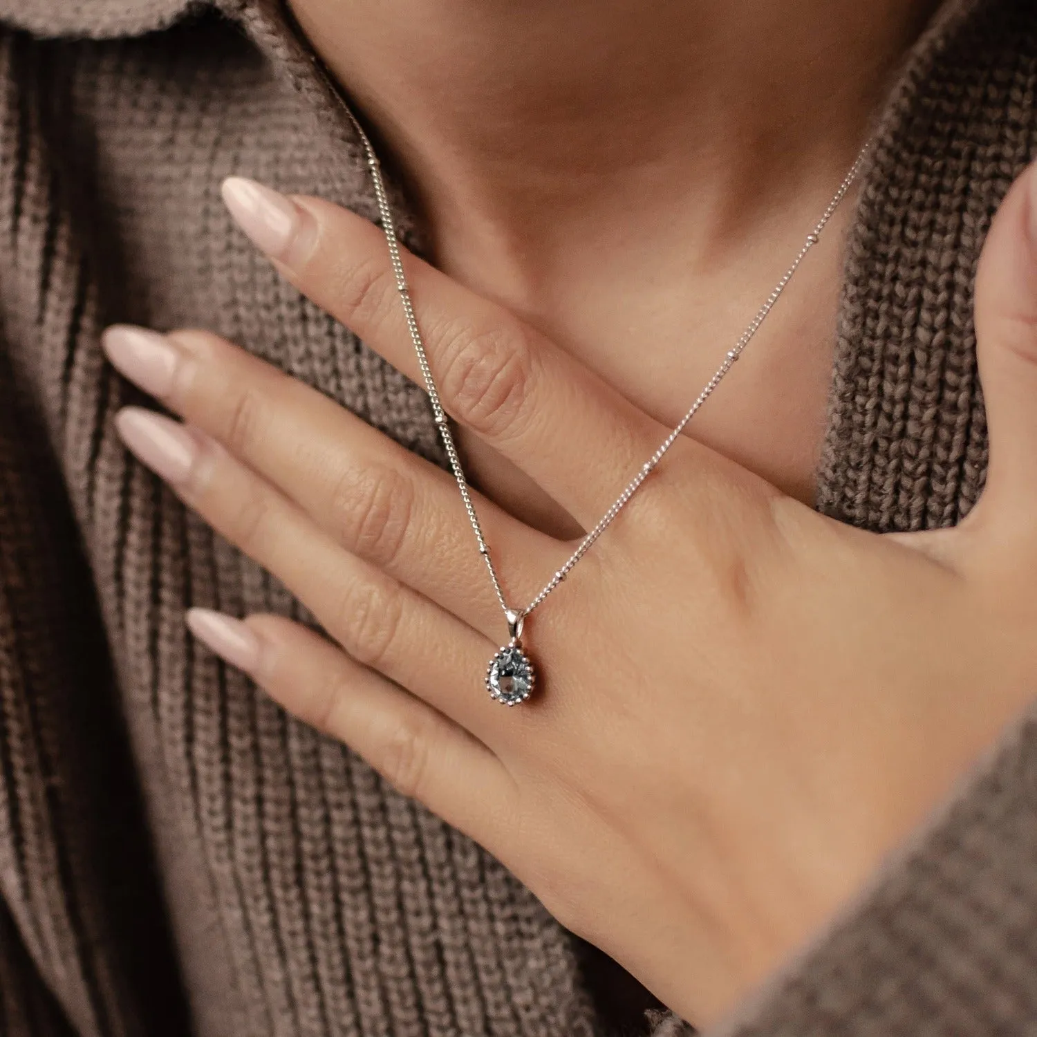 December Blue Topaz Birthstone Necklace Sterling Silver