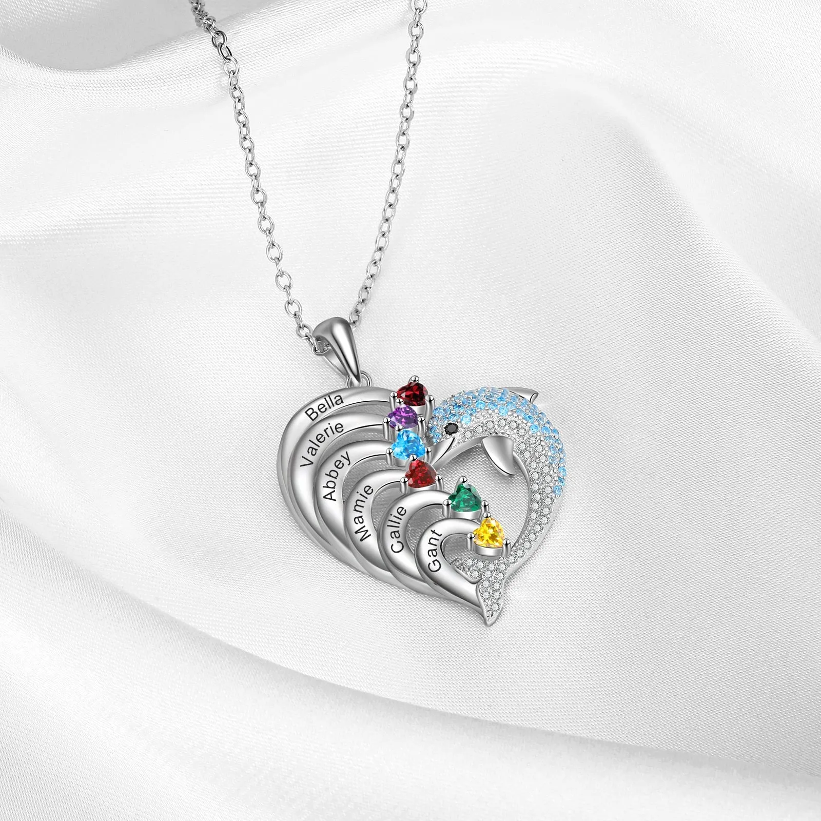 Delicate Dolphin 2-8 Name Necklace Customized Heart Pendant