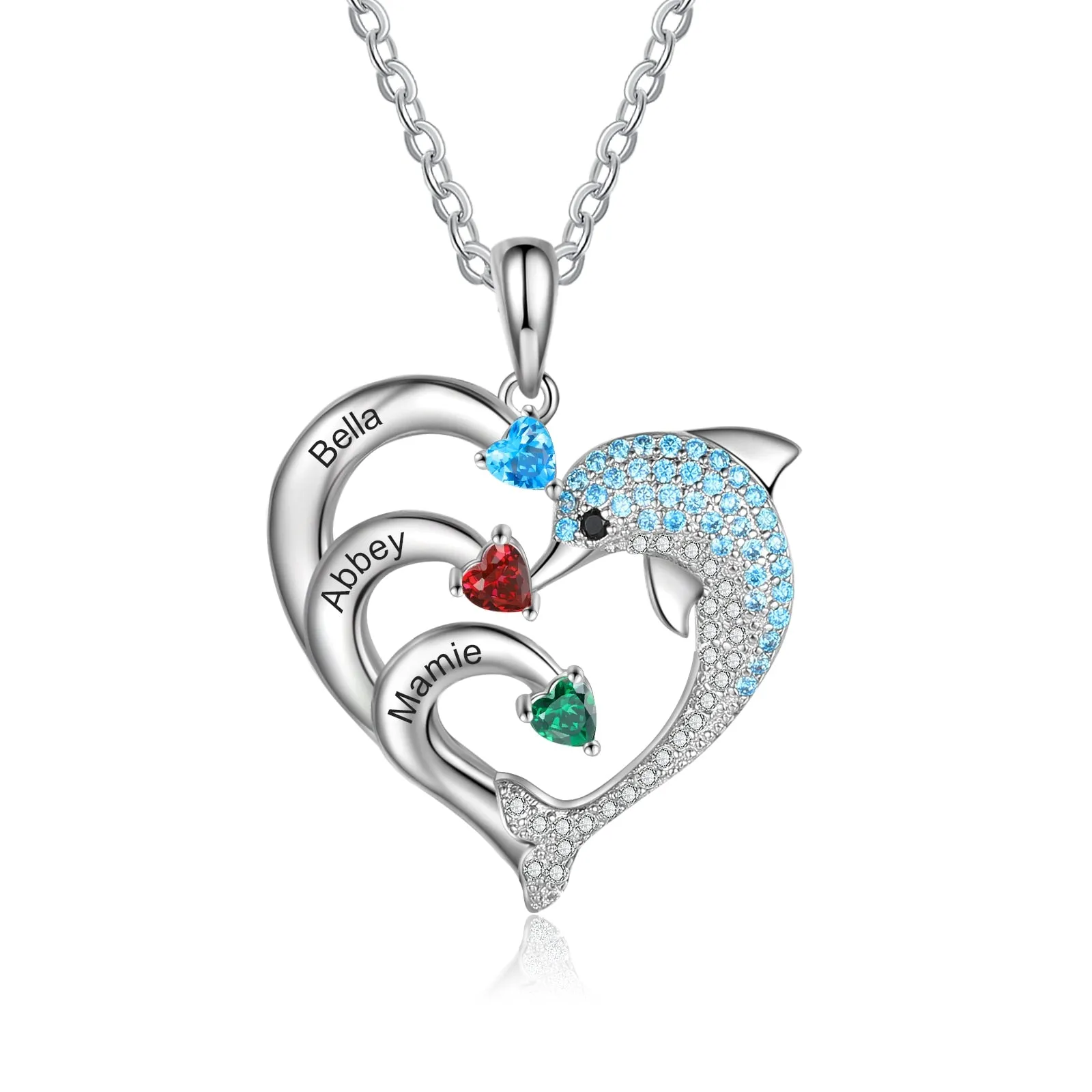 Delicate Dolphin 2-8 Name Necklace Customized Heart Pendant