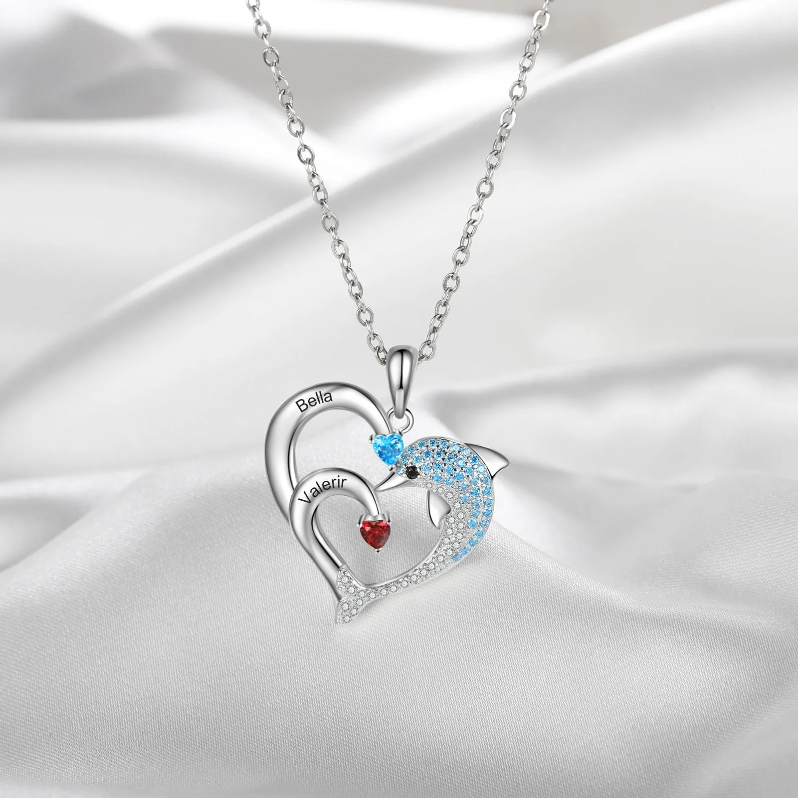 Delicate Dolphin 2-8 Name Necklace Customized Heart Pendant