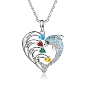 Delicate Dolphin 2-8 Name Necklace Customized Heart Pendant