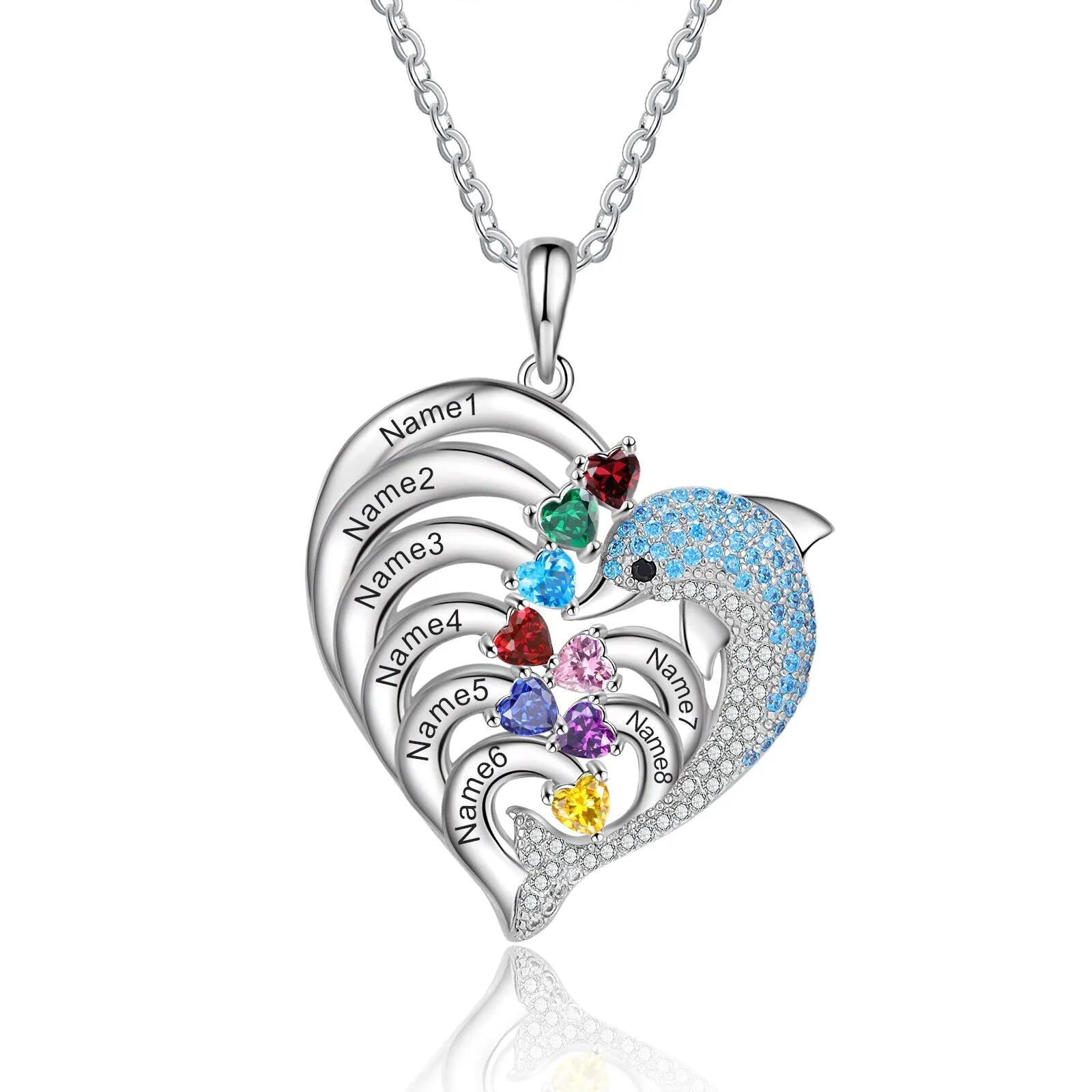 Delicate Dolphin 2-8 Name Necklace Customized Heart Pendant