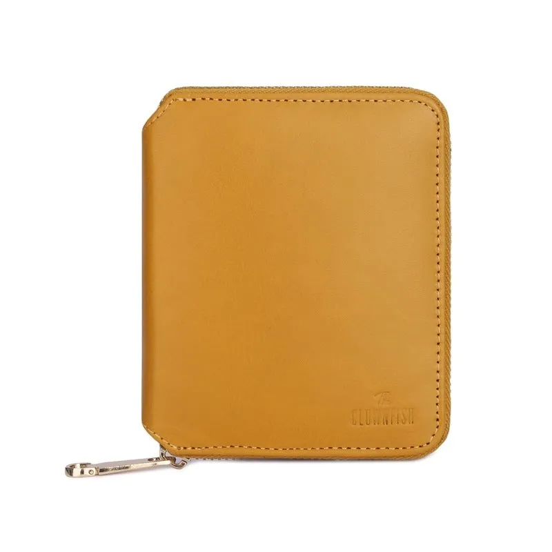 Genuine Leather Bi-Fold Zip Around Wallet for Women - Slim Design with Multiple Card Slots | Coin Pocket | Yellow