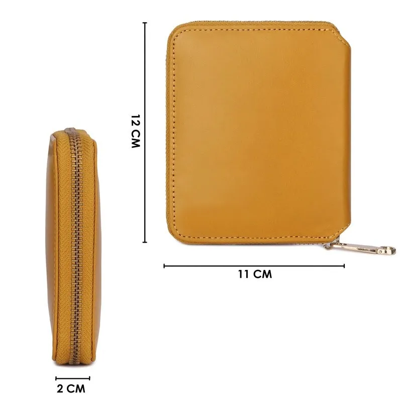 Genuine Leather Bi-Fold Zip Around Wallet for Women - Slim Design with Multiple Card Slots | Coin Pocket | Yellow