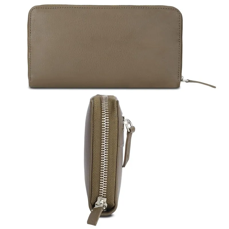 Genuine Leather Zip Around Women's Wallet - Stylish, Multi-Compartment | Olive Green | For Daily Use