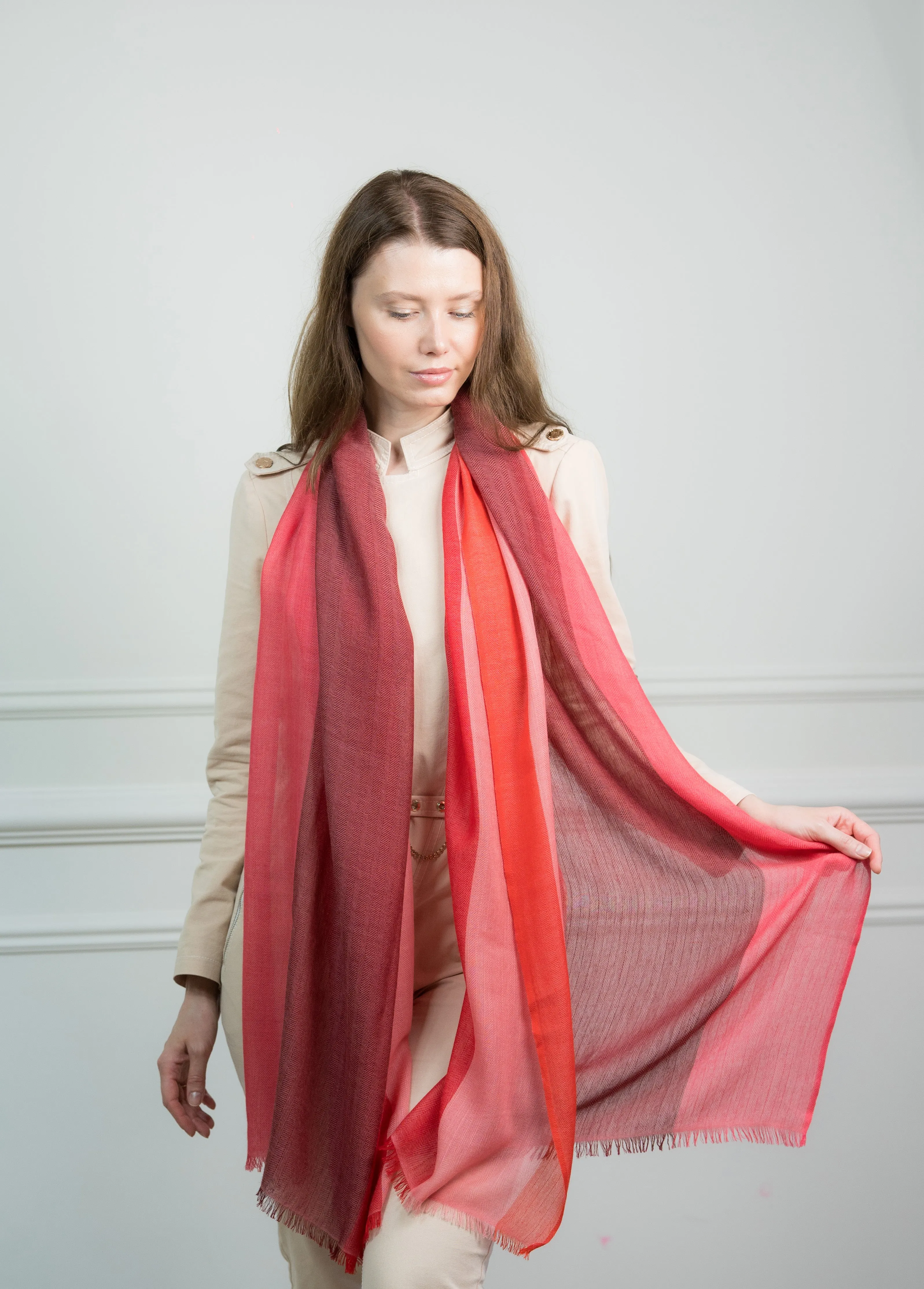 Herringbone Ruby 4 Color Block Cashmere Scarf