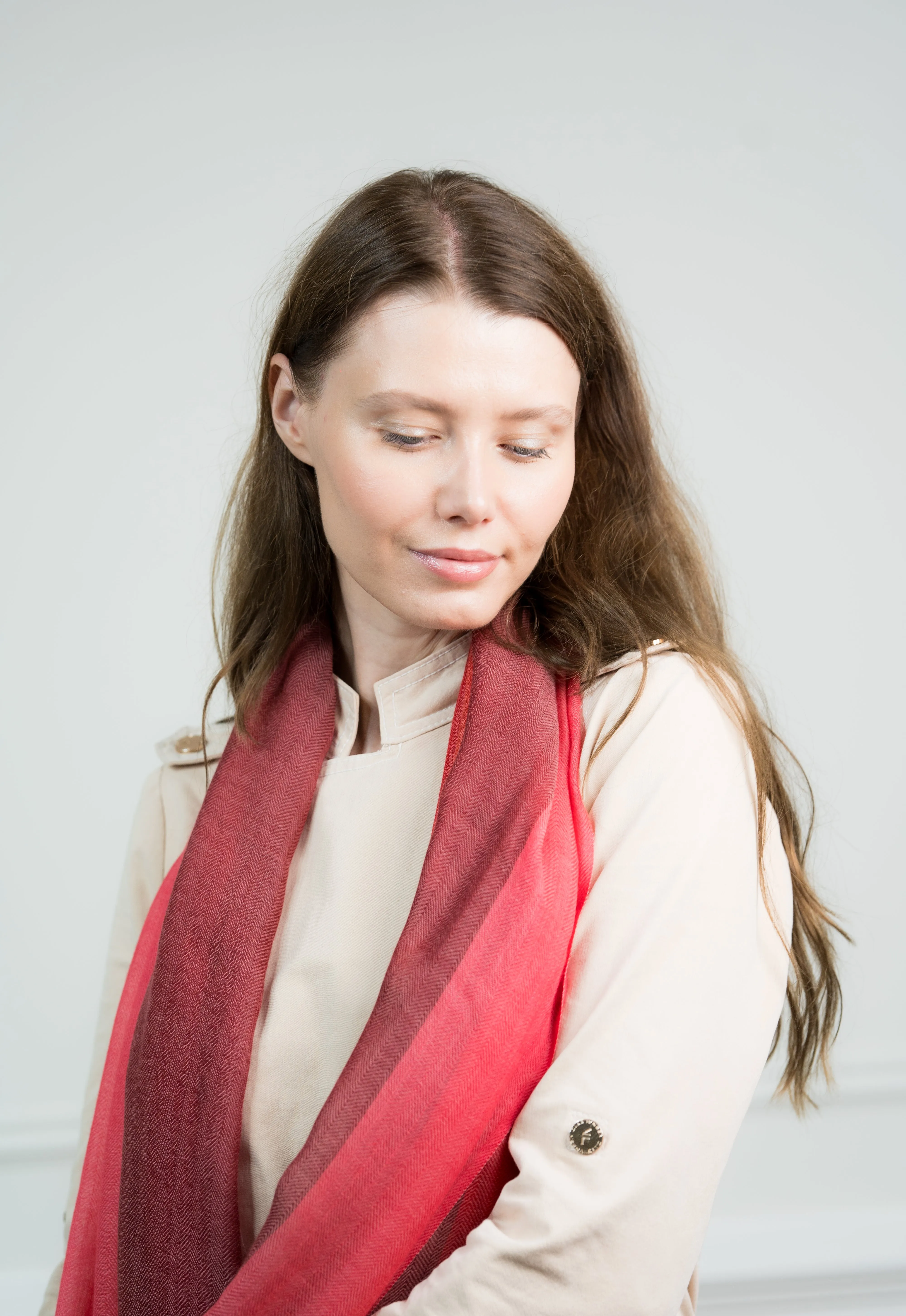 Herringbone Ruby 4 Color Block Cashmere Scarf