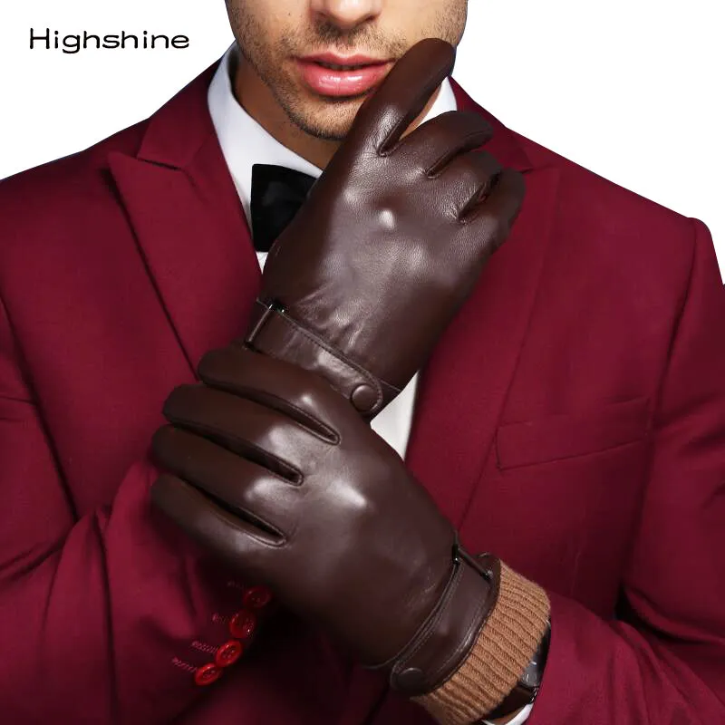 HighShine Men's Luxury Italian Goatskin Leather Gloves Wool Lined Soft leather Driving Gloves For Men