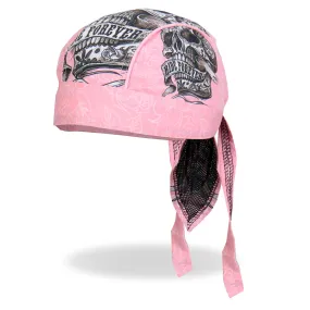 Hot Leathers Banner Skull Lightweight Pink Headwrap HWH1087