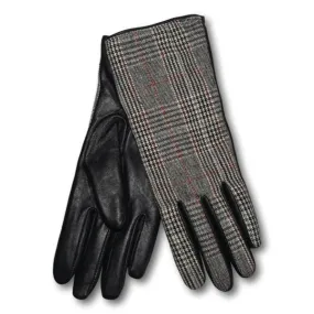 Houndstooth Plaid Leather Gloves