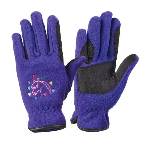 Kids' Embroidered Fleece Winter Riding Gloves - Purple