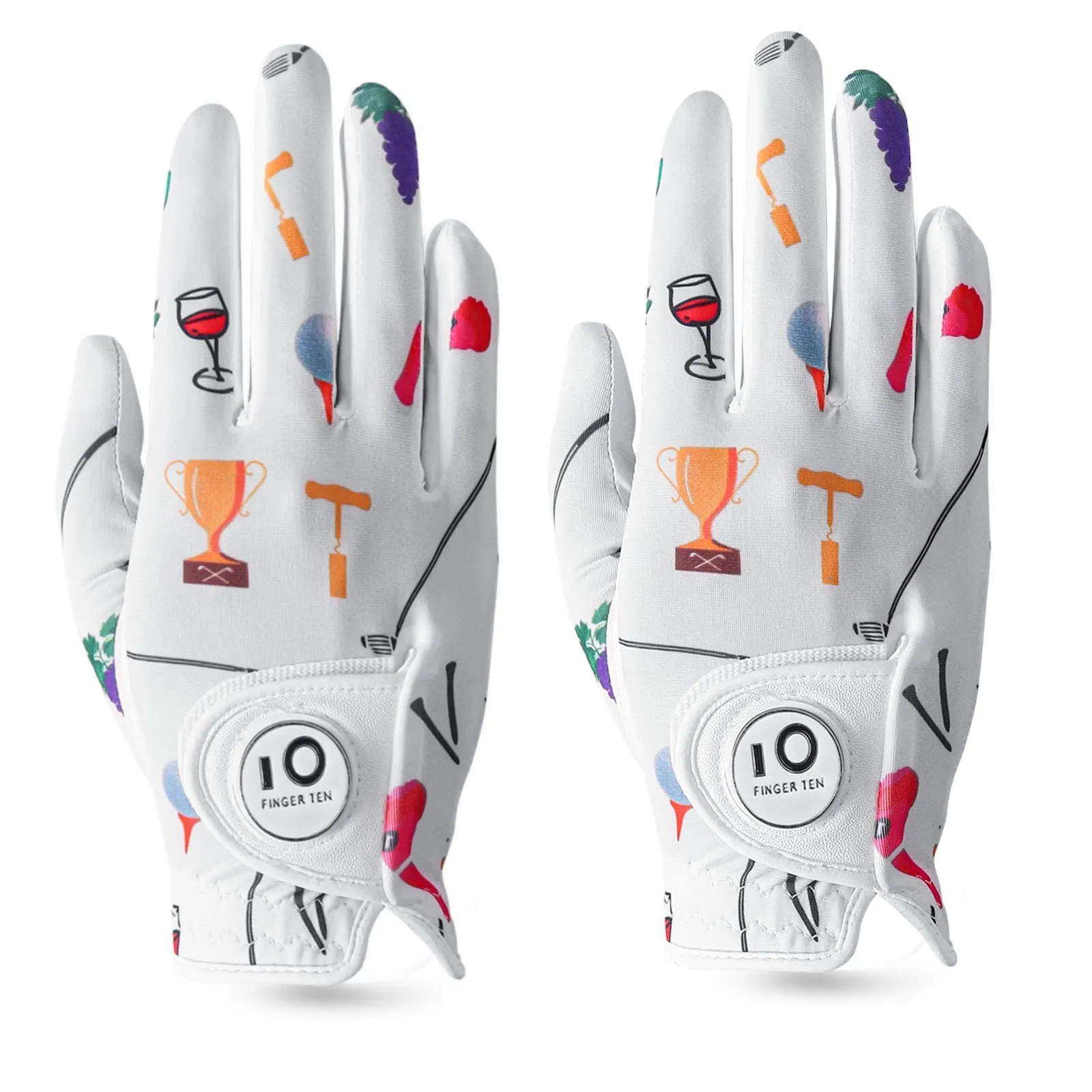 Ladies Golf Gloves Printed White Orange Colored 2 Pack