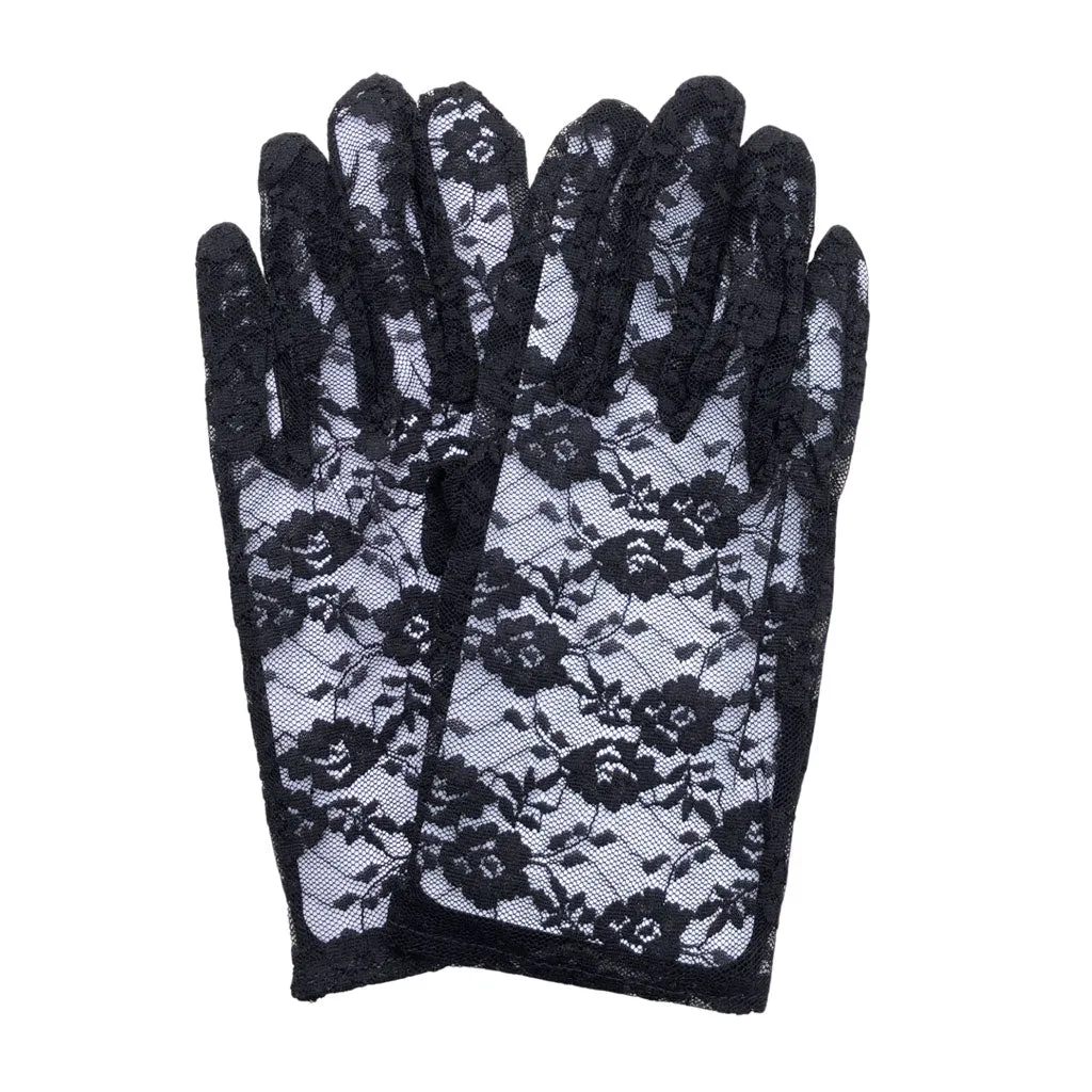 Ladies Short Gloves - Black Lace 20cm