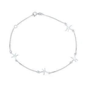 Marine Life Starfish Anklet Ankle Bracelet Sterling Silver 9 Inch Beach Vacation Charm