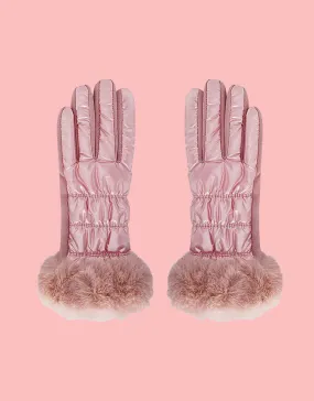 Metallic faux fur trim gloves