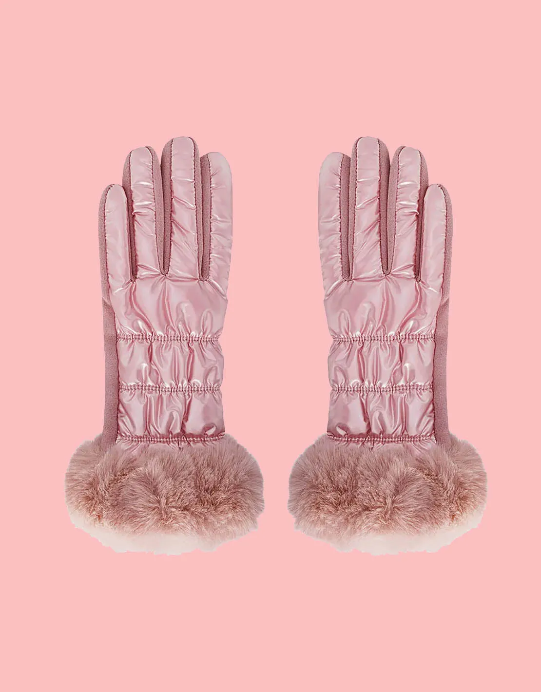 Metallic faux fur trim gloves