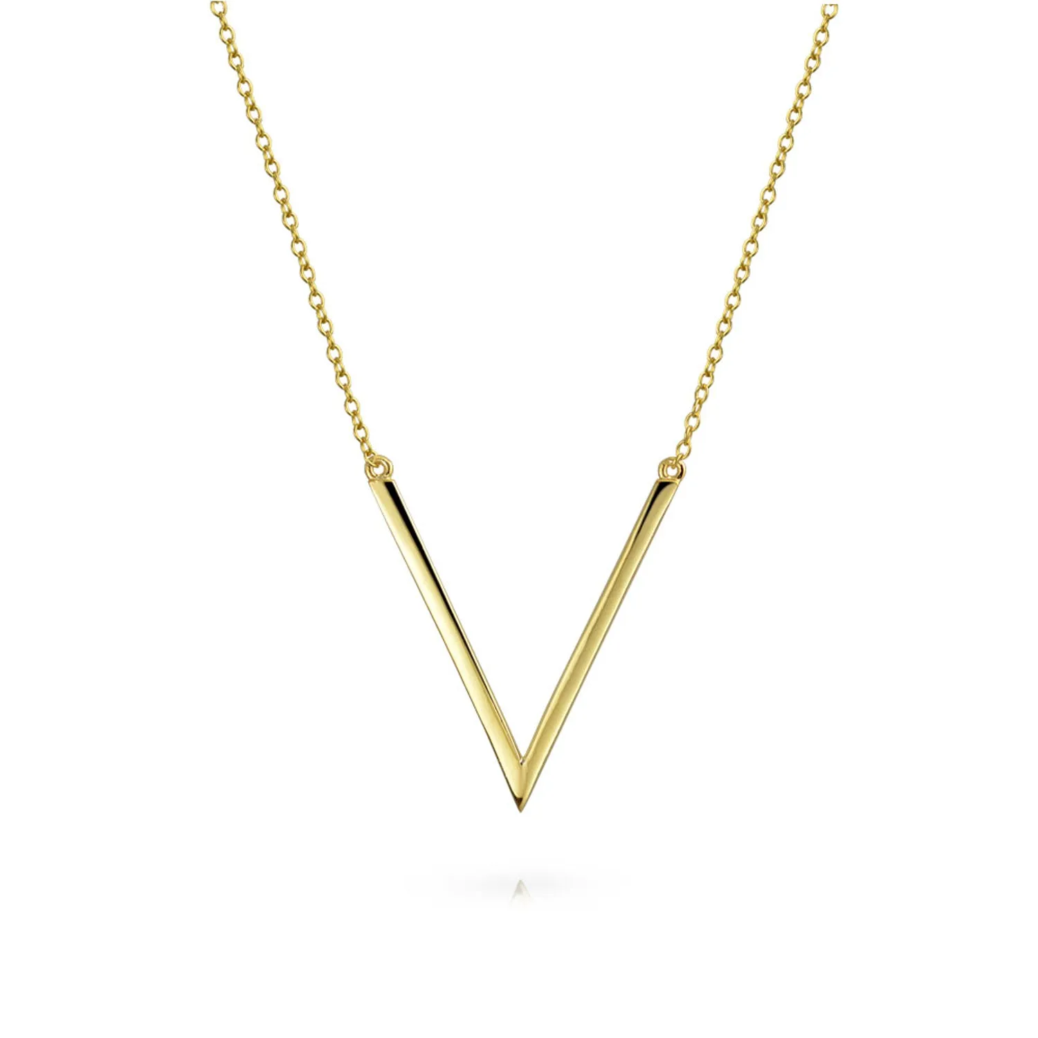 Minimalist Geometric Chevron V Pendant Necklace 14K Gold Plated Silver