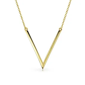 Minimalist Geometric Chevron V Pendant Necklace 14K Gold Plated Silver