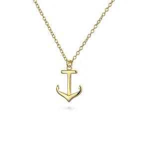 Minimalist Nautical Boat Anchor Pendant Necklace 14K Gold Plated Silver 16"