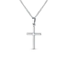 Minimalist Petite Tube Cross Pendant Necklace in Polished Sterling Silver