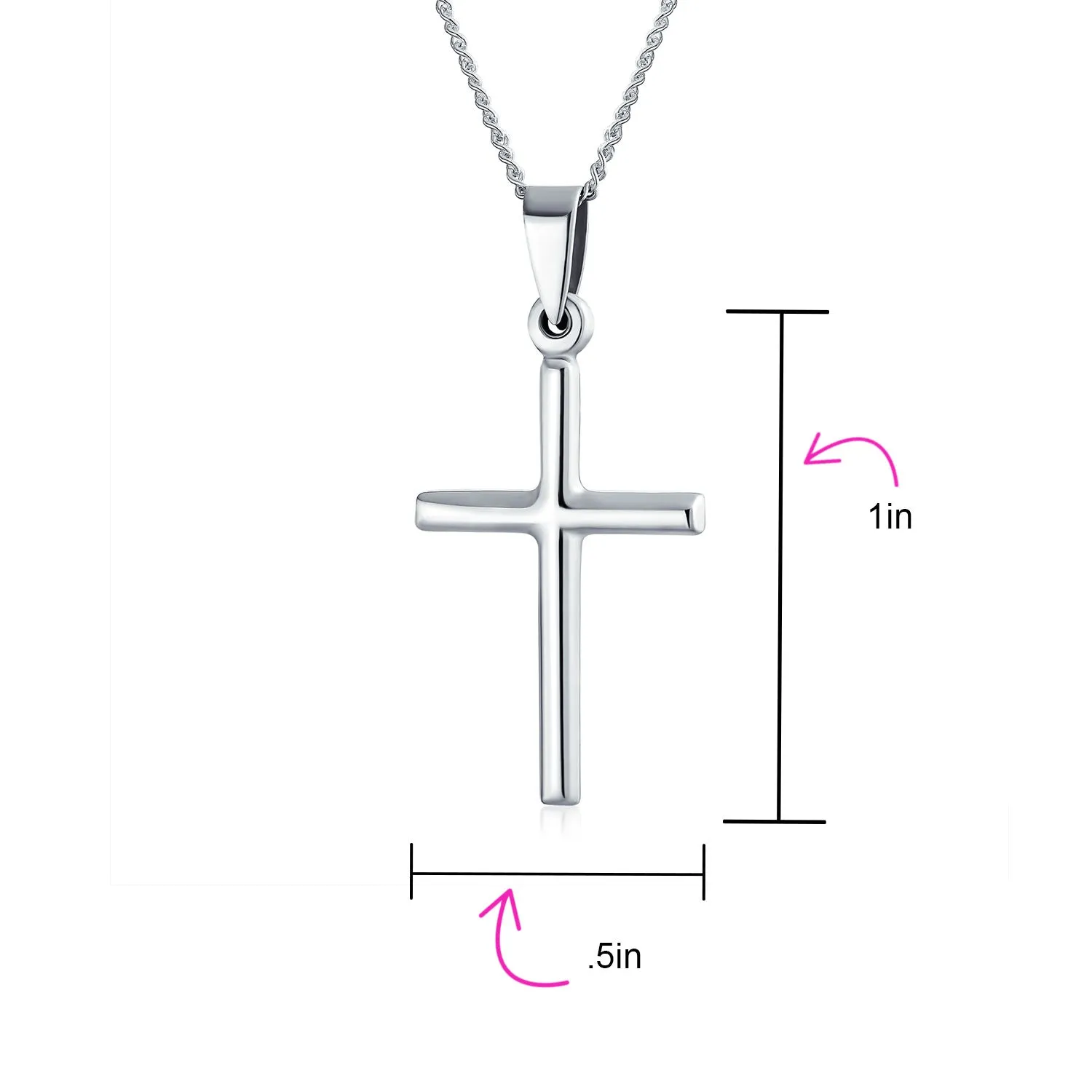 Minimalist Petite Tube Cross Pendant Necklace in Polished Sterling Silver