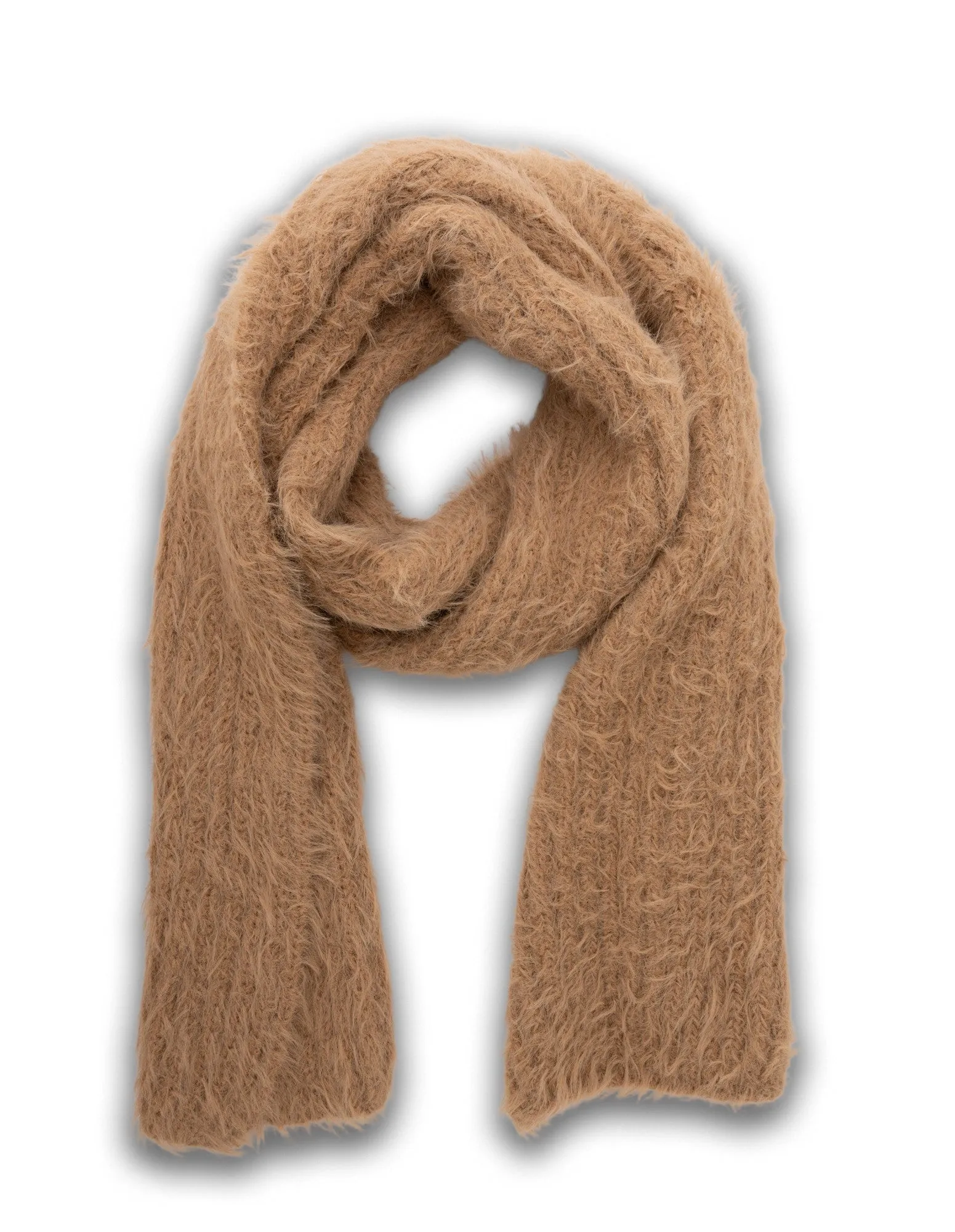 Mocha Fluffy Plain Scarf- Tan