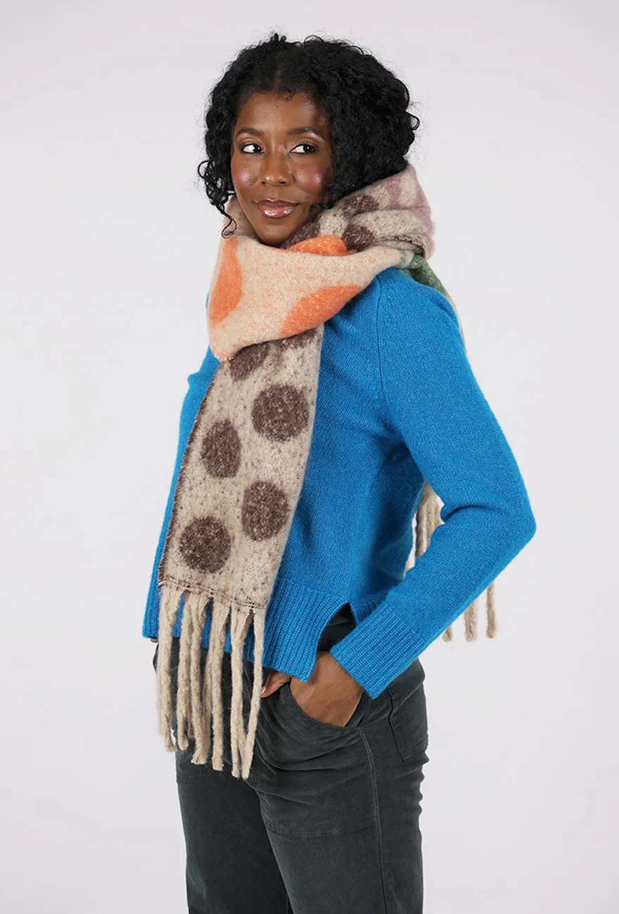 Oversize Polka Dot Patchwork Scarf, Brown/Orange