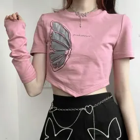 Pink Savior Butterfly Wing With Long Gloves Crop Top