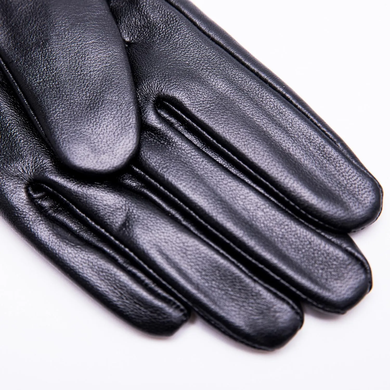 Real Leather Black Buckle Winter Gloves w/Rabbit Fur Cuffs