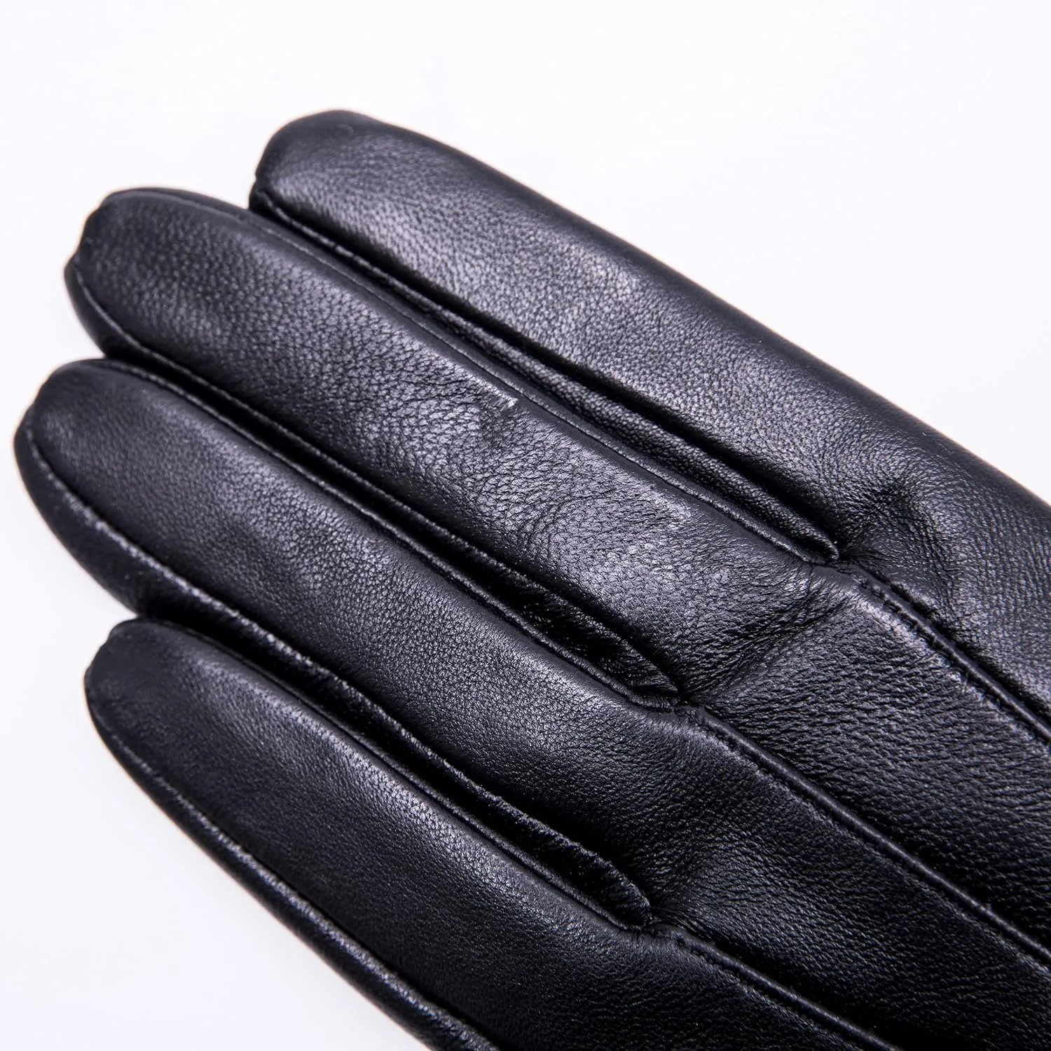 Real Leather Black Buckle Winter Gloves w/Rabbit Fur Cuffs