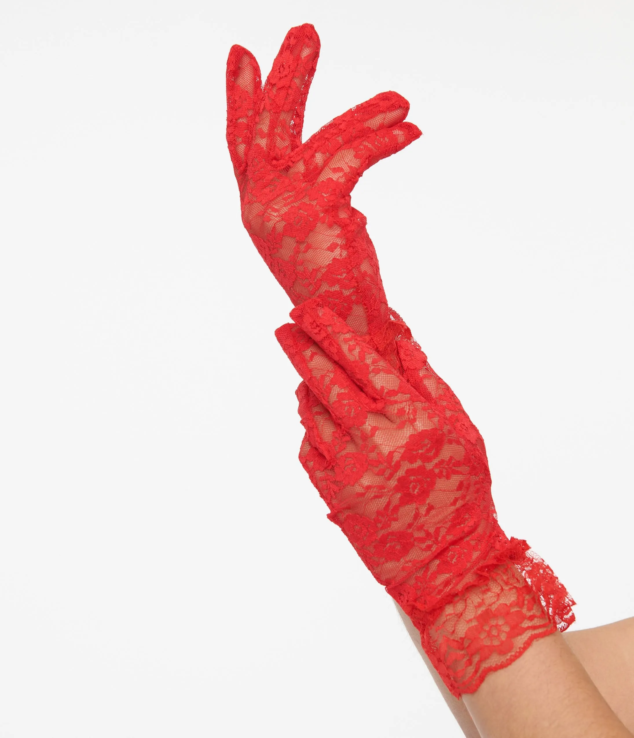 Red Lace Ruffle Gloves