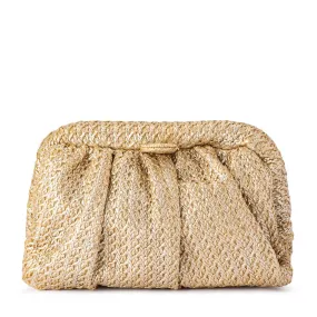 Stevie Pleated Woven Clutch in Gold