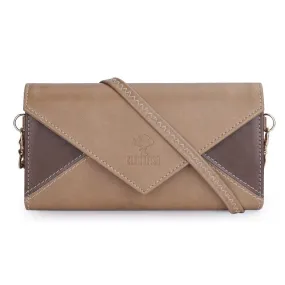 THE CLOWNFISH Asmi Collection Ladies Wallet Purse Sling bag with Shoulder Belt (Light Brown)