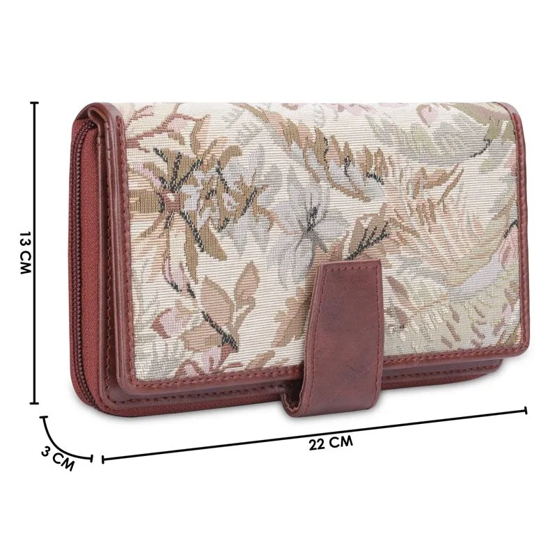 THE CLOWNFISH Filipia Ladies Wallet Womens Wrist Clutch Purse (Off White- Floral)