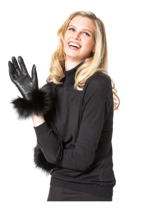 THE TULA Short Leather Gloves with Fox Trim